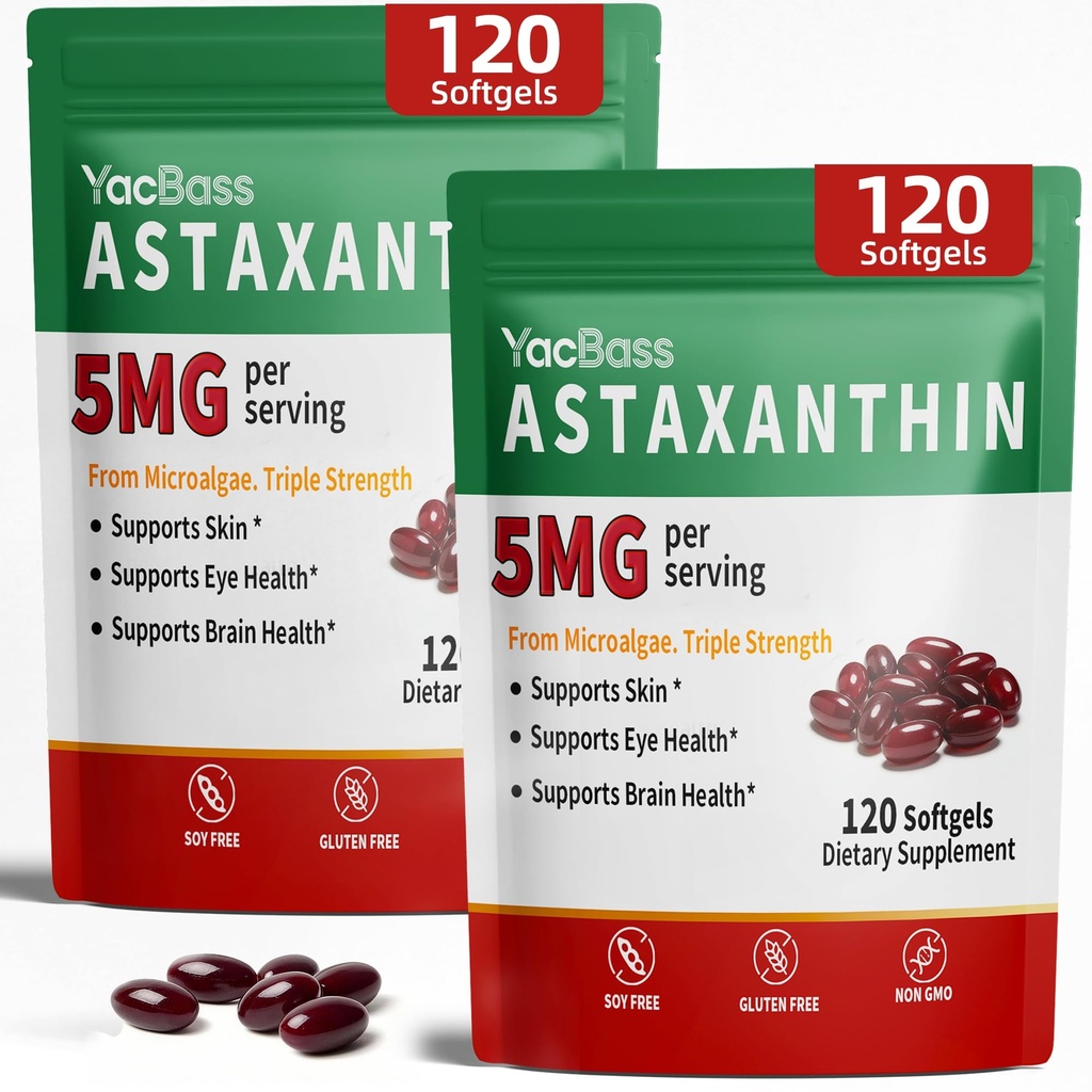 2Pack Astaxanthin תוספי 12mg - Premium Astaxanthin for Eye, Brain, Skin & Immune Support, Microalgae Source, 240 Softgels