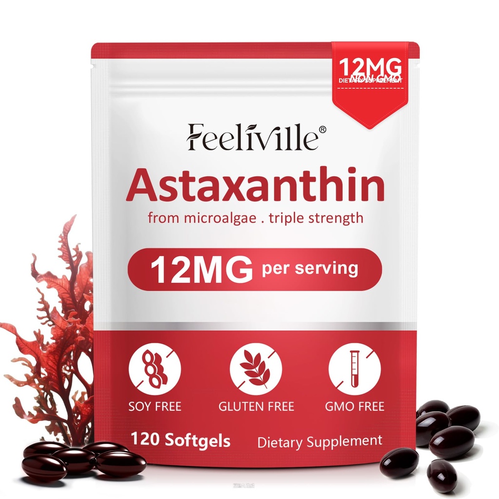 Astaxanthin 12 מ"ג, 120 Softgels, 4 חודשים אספקה | Premium Astaxanthin Antioxidant Supplements