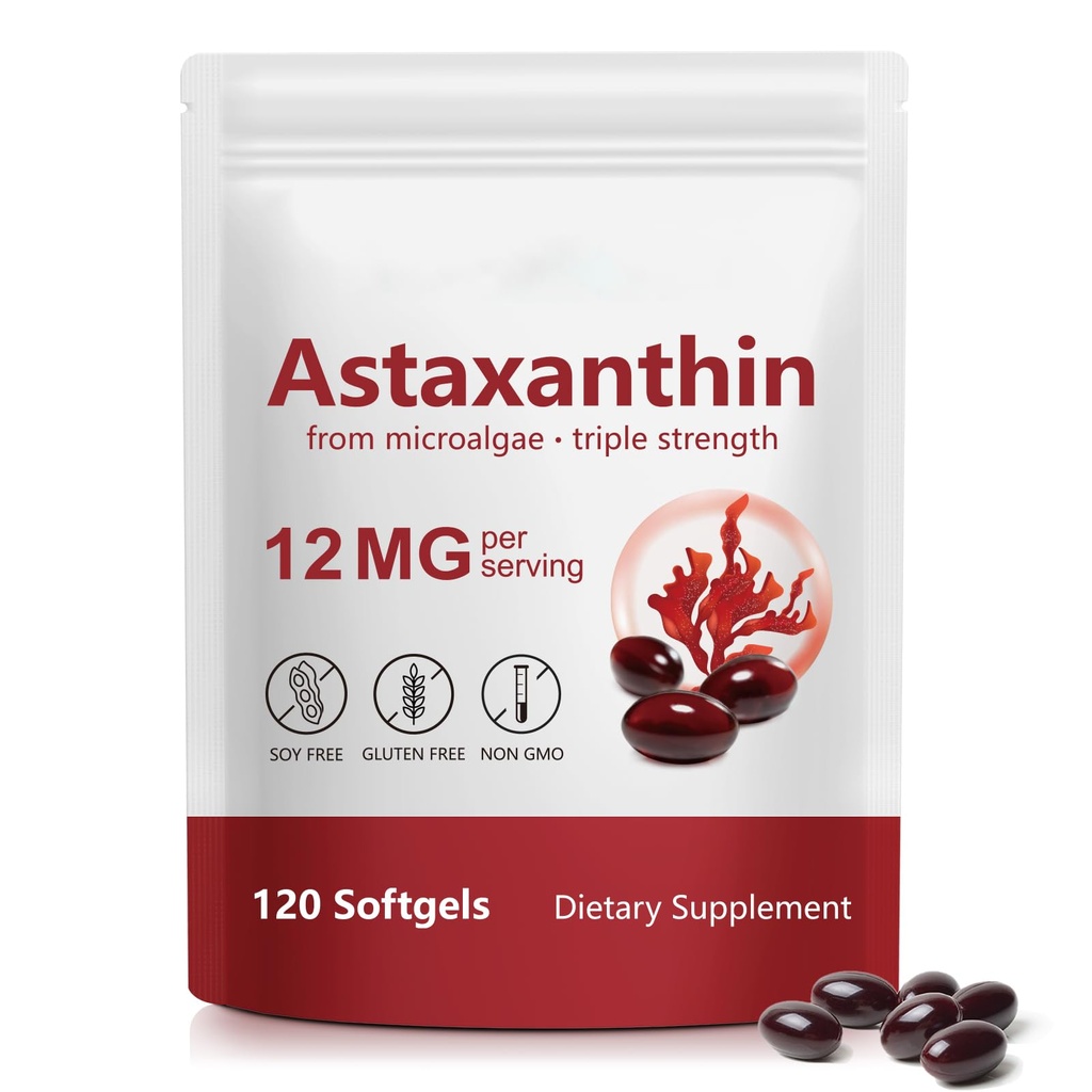Astaxanthin 12 מ"ג, 120 Softgels, 4 חודשים אספקה | Premium Astaxanthin Antioxidant תוספים - תמיכה בעין, Immune, Joint, Skin Health and Internal Circulation, Easy to Swallow, non-GMOMO