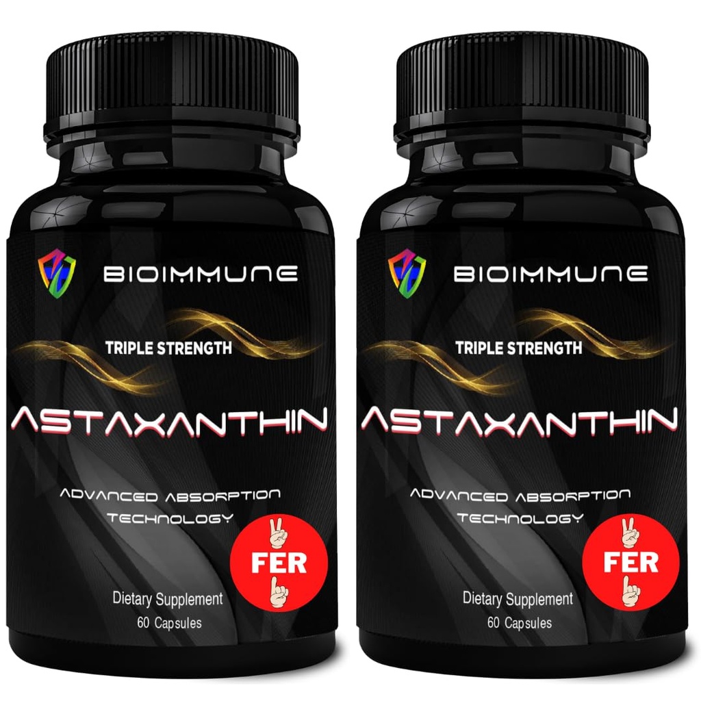 BioImmune 2 Pack Triple Power AstaQuilTM Astaxanthin 12mg Enhanced Absorption, 120 Softgels w / Organic קוקוס שמן. Powerful Antioxidant for Eye, Joint & Heart Health Health