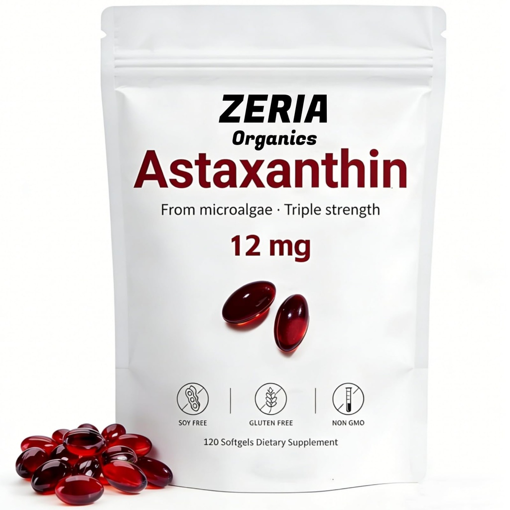 Astaxanthin 12mg, Natural Astaxanthin תוספי Algae, 120 Softgels 4 Monteh Supply