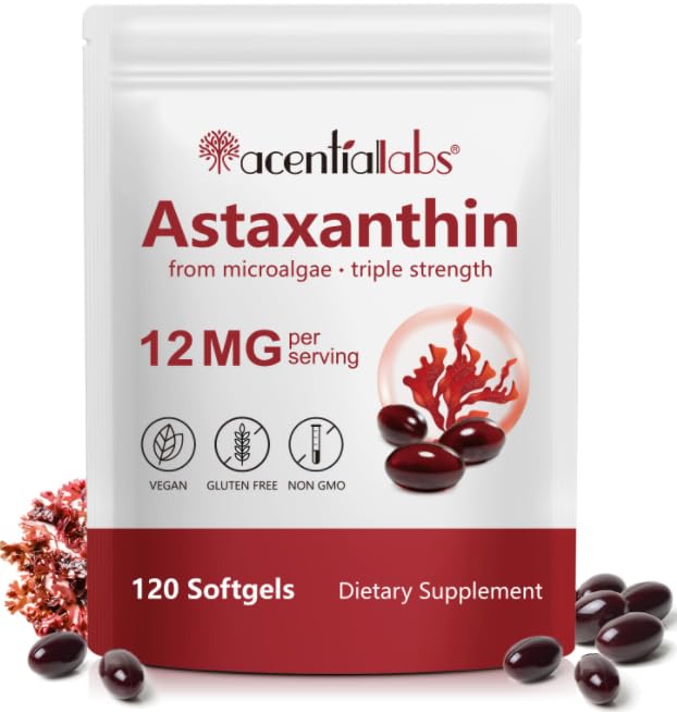 AIQIUSHA AStaxanthin תוספת של 12 מ"ג עם שמן קוקוס, 120 Softgels, 4 חודשים אספקה; משולש כוח טבעי Astaxanthin מ Microalgae | Non-GMO, Gluten & Soy חינם