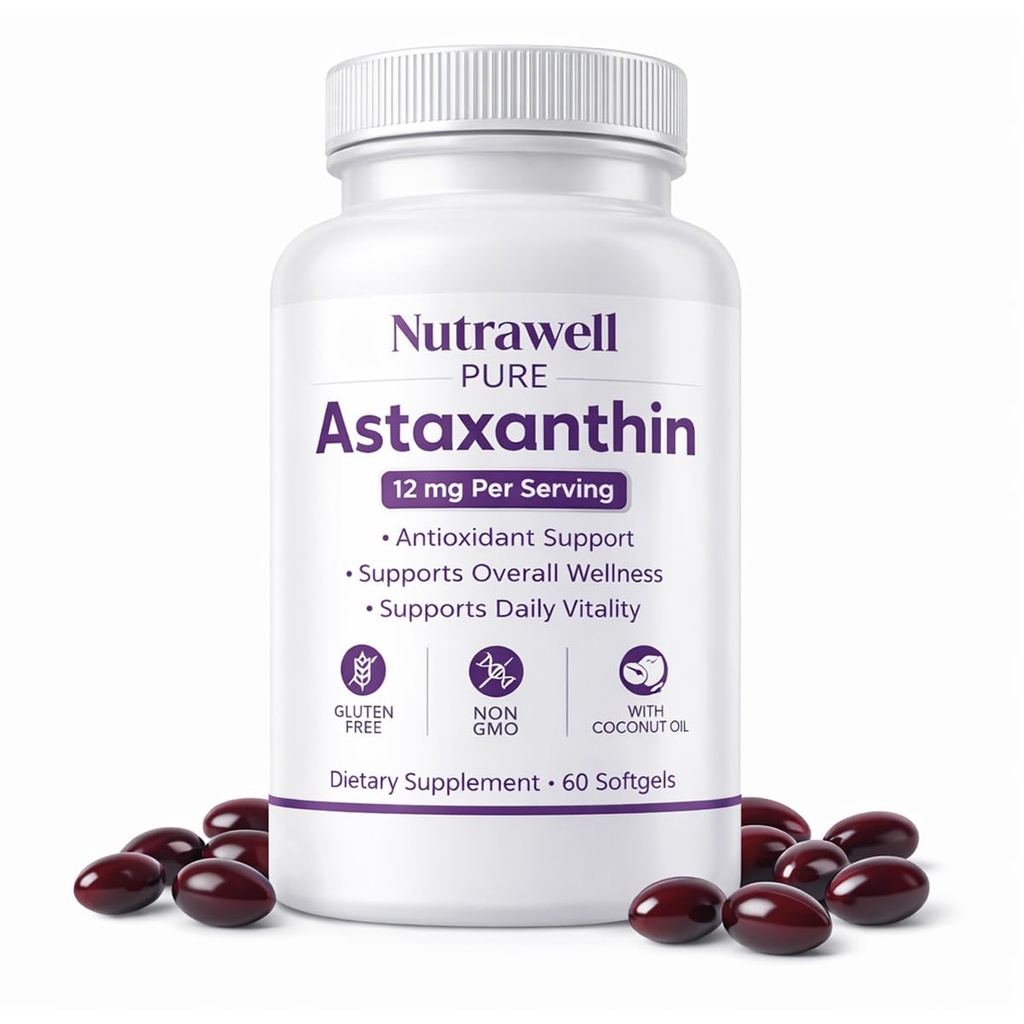 IRMI Nutrawell Astaxanthin 12 מ"ג Softgels, Premium Natural Astaxanthin