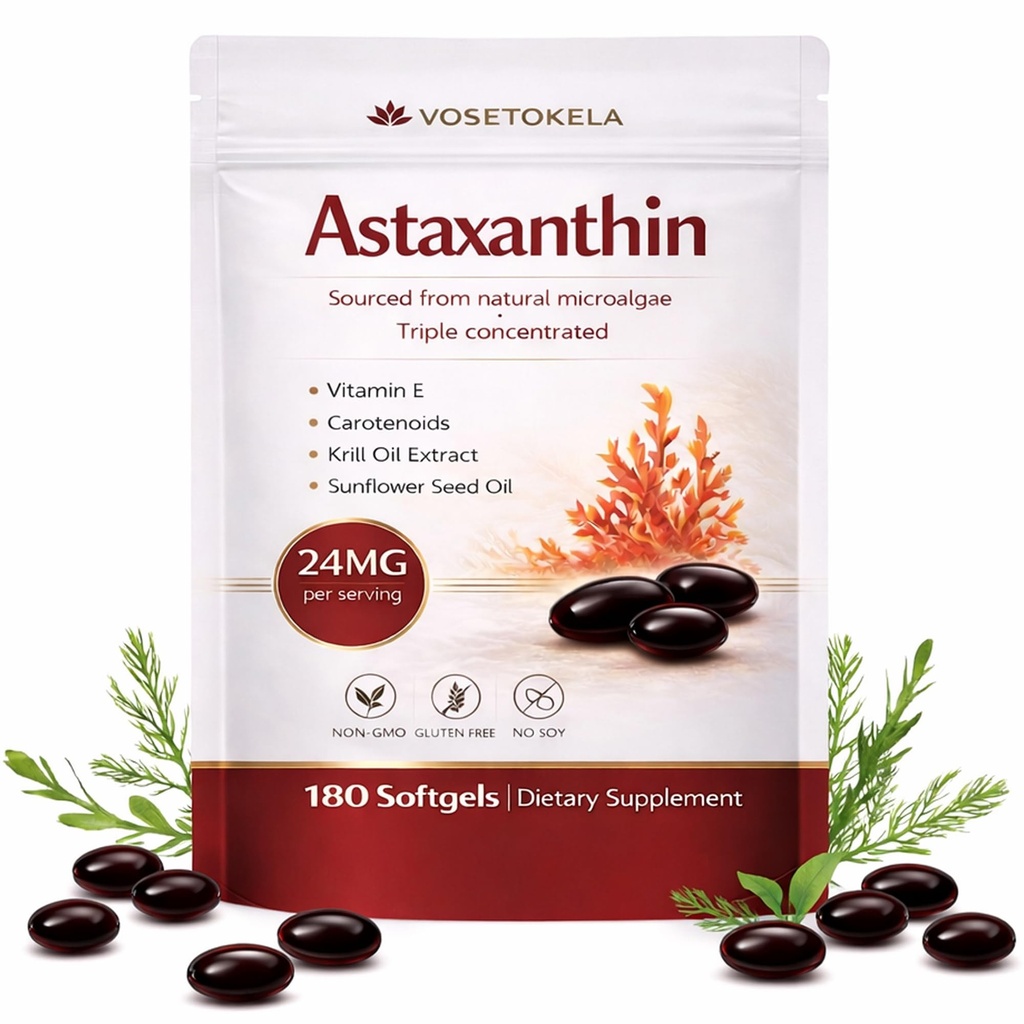 תוספי Astaxanthin, Astaxanthin Antioxidant כמוסות, 180 Softgels, 24 מ"ג כל, 6 חודשים אספקה, מ Microalgae, Gluten-Free, non-GMO, תומך חיים בריאים, מאוזנים.