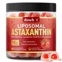 Liposomal Astaxanthin Gummies, אורגני Astaxanthin 12 מ"ג תוספת עם Lycopene, Glutathione עבור Powerful Antioxidant, Plus ויטמינים & CoQ10 עבור העין, Skin & Immune בריאות, סוכר חינם, טבעוני 60, 60