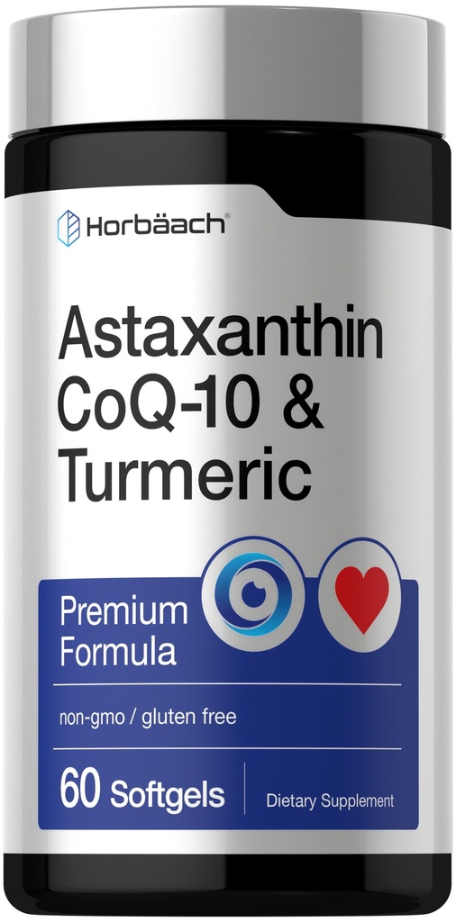 Horbäach Astaxanthin 12mg | עם CoQ-10 & Turmeric | 60 Softgels | Premium Formula | Non-GMO, Gluten Free Supplement