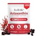 Astaxanthin 12mg 120 Softgels, Premium Astaxanthin Antioxidant תוספים עם פעילות אנטי-חמצן, תומך העין, העור, Immune, Internal Circulation
