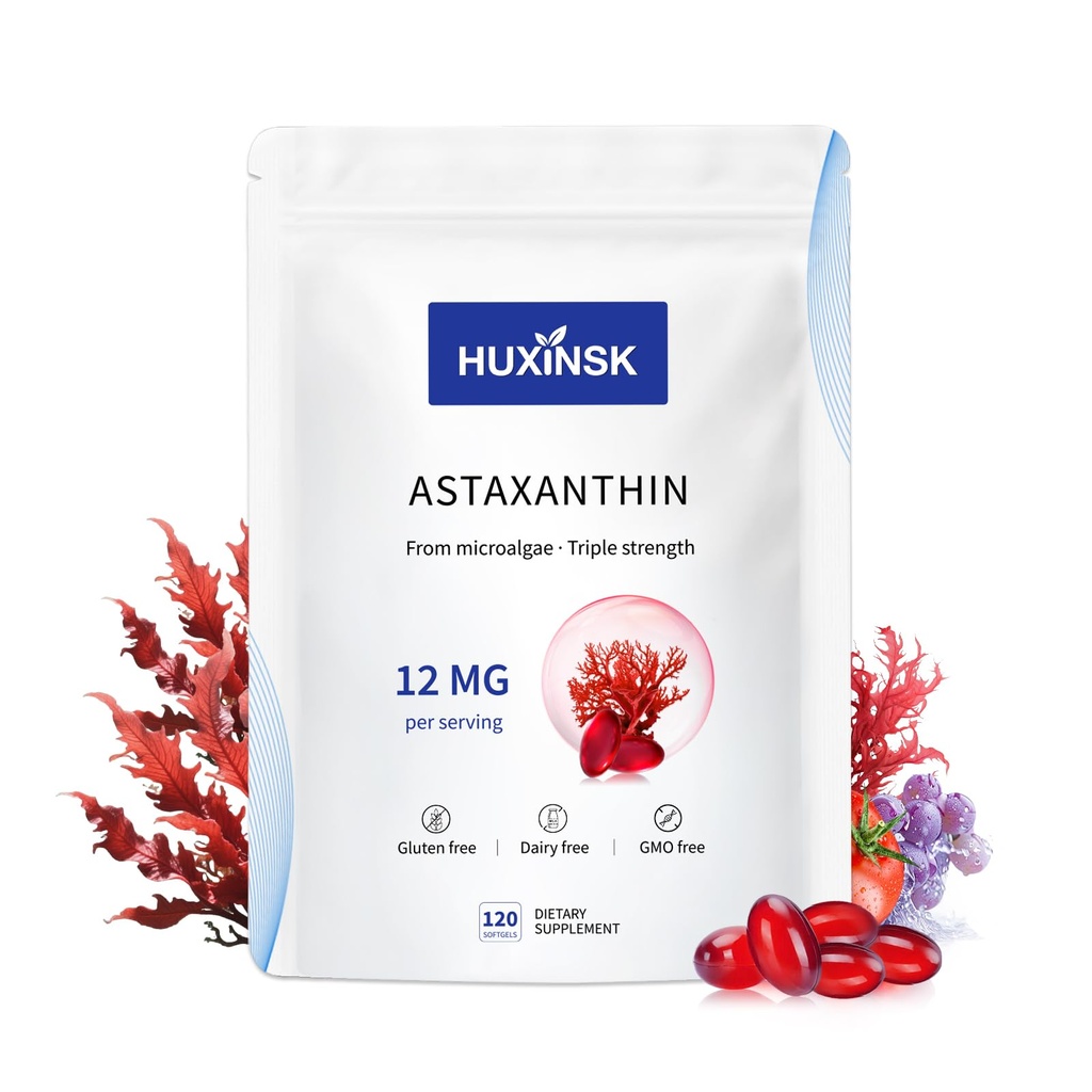 Astaxanthin 12 מ"ג תוספי, 120 Softgel, Max Power Astaxanthin Antioxidant תוספים טופס Microalgae טרי, 4 חודשים אספקה, תמיכה בעין, עור, משותף, המוח, הלב, Immune System Health, 1 Bag 1 Bag