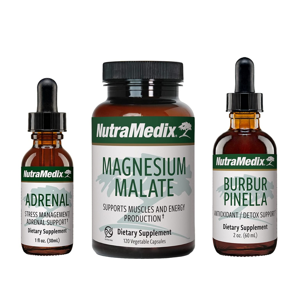 NutraMedix Energy Set - 3Piece Kit כולל תמצית של Astragalus, Rhodiola, גינזנג Schisandra, Burbur-Pinella Detox טיפות & Magnesium Malate קפסולות עבור כללי בריאות כללית