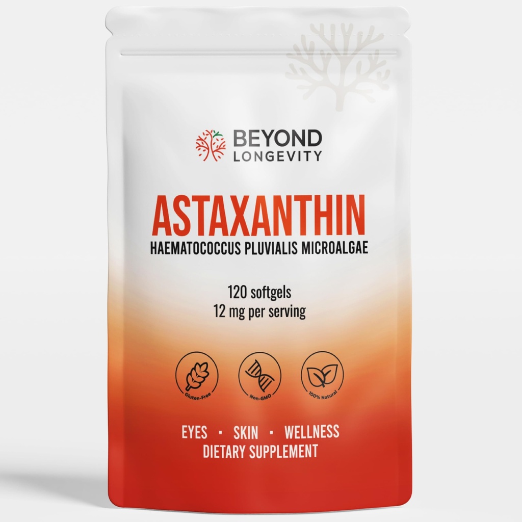 Astaxanthin 12mg - Antioxidant תוספת של Microalgae, 120 Softgels עבור עין, עור ותמיכה בריאות