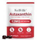 Astaxanthin 12 מ"ג (120 Softgels) - Premium Astaxanthin Antioxidant תוספים - תומך העין, פנימי Circulation, Immune & Skin Health - Fresh Microalgae Source - non-GMO & Noten Gluten
