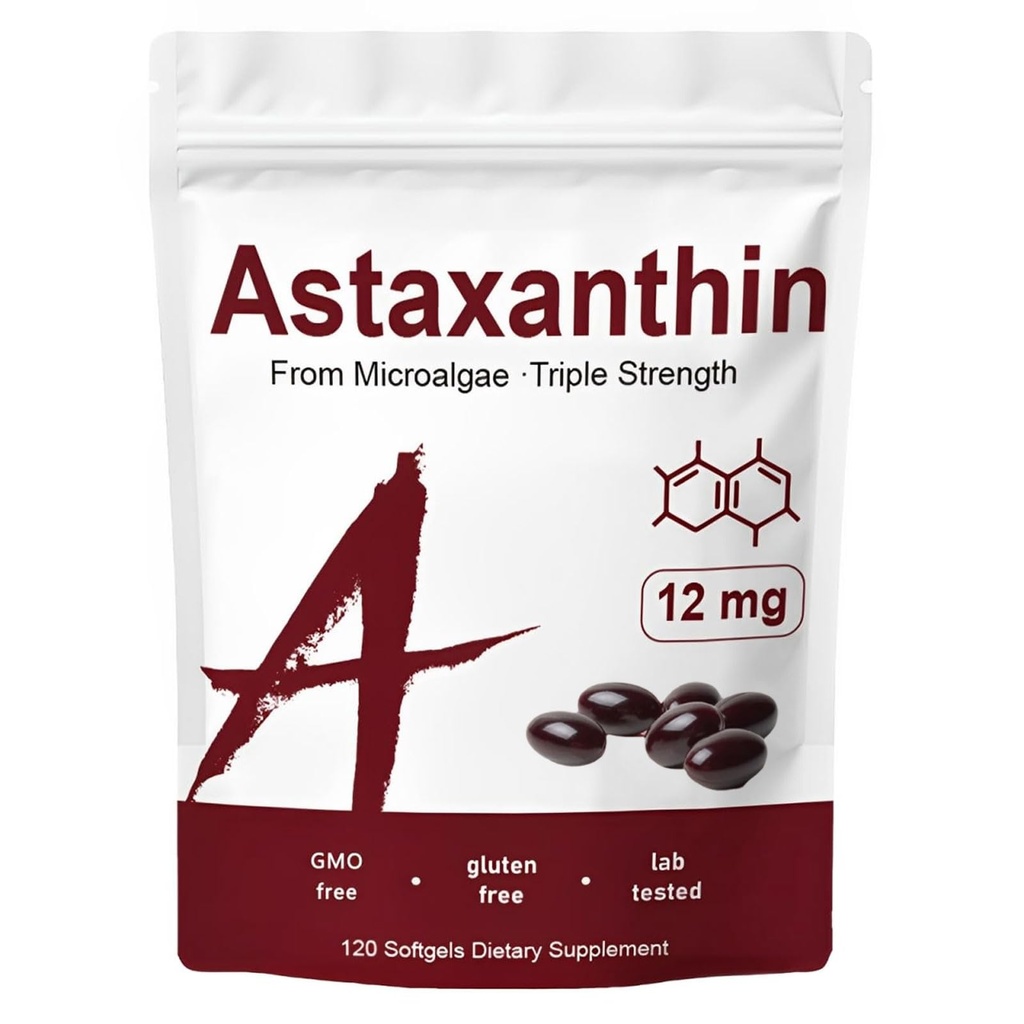 ציון אורגני Astaxanthin 12 מ"ג, 120 Softgels, Premium Astaxanthin Antioxidant תוספים, תומך Immune, Skin, Eye & Joint Health-Non-GMO, Gluten-Free, 4 חודשים אספקה, 120 משרתות