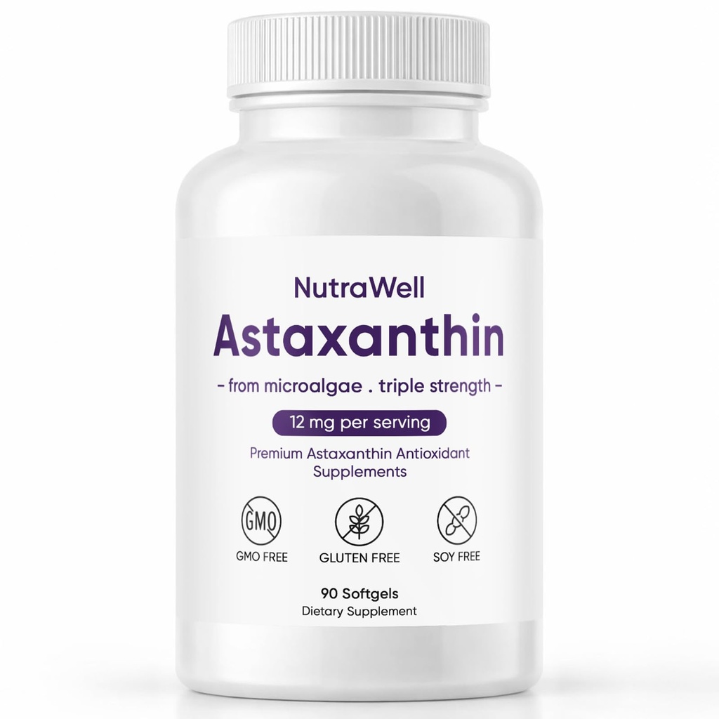 Nutrawell Astaxanthin - Daily Antioxidant Wellness תוספת עם מקור טבעי Astaxanthin נקי פורמולה עבור Active Adult Lifestyle Easy כדי לקחת קפסולות - 90 Softgels (1)