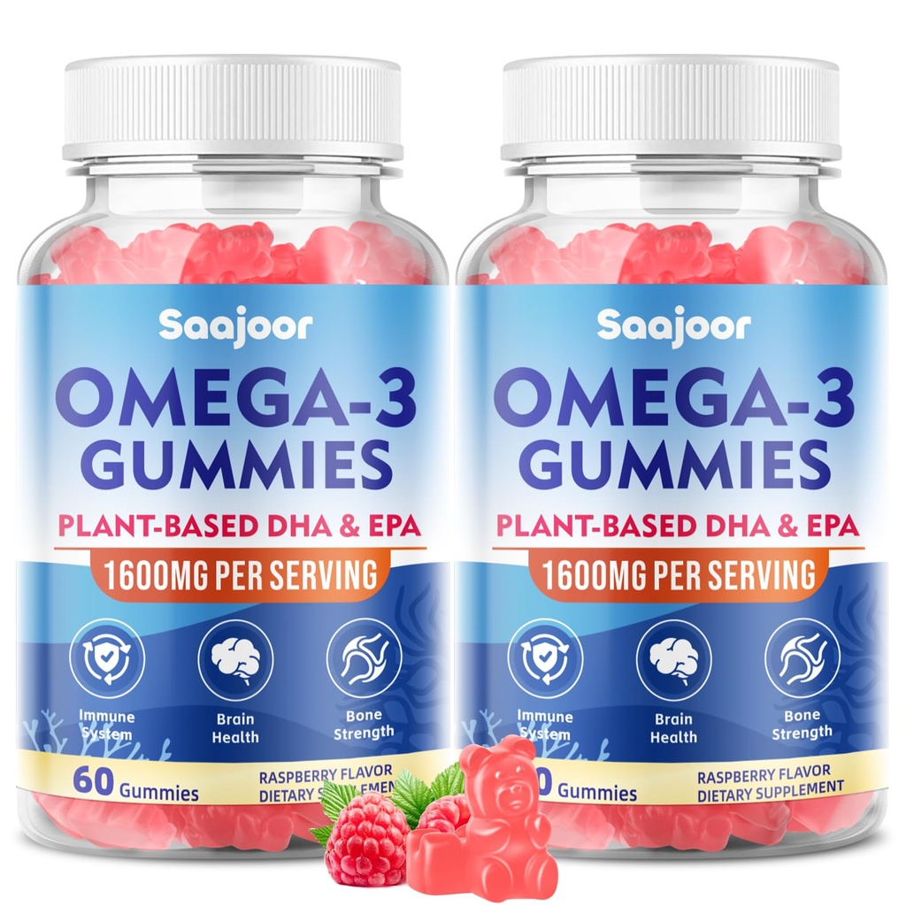 2 Pack Vegan אומגה 3 מ"ג למבוגרים - סוכר חינם תוספת עם 400 מ"ג DHA & 600 מ"ג EPA, ויטמינים A, C, E ו Zinc - 120 Count