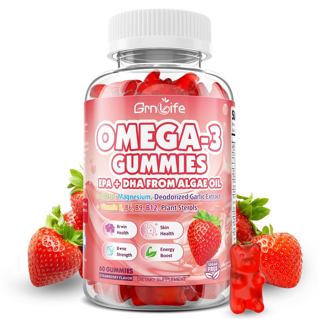 אומגה 3 מסטיקנים 1000 מ"ג + CoQ10 + Magnesium - w / Algae EPA 600mg & DHA 400 מ"ג, שמן דגים אומגה 3 תוספי אלטרנטיבי למבוגרים, עבור המוח, העין, Immune Health, Strawberry פלמור, 60 ספירה 100 מ"ג ו- DHA 400 מ" 400 מ"ג, שמן דגים אומגה 3 תוספי מזון אלטרנטיבי למבוגרים, עבור המוח, עין, עין, Immune Health, Immune, Immune Health, Strawberry פלבדור, 60