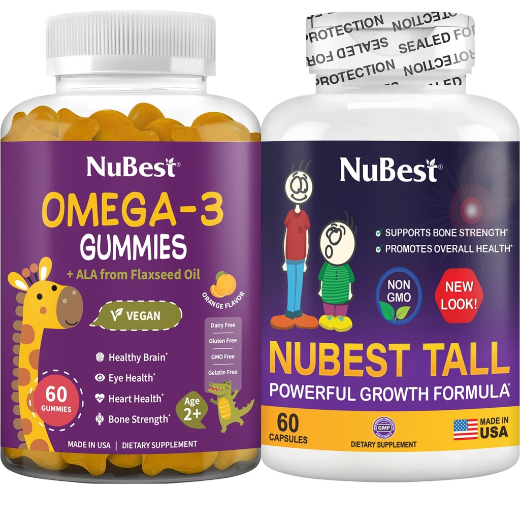 Nu Best Bundle Bone growth - גידול במוח: אומגה 3 מסטיקנים גבוה חדש לחפש ילדים ובני נוער עם Calcium, Collagen, Herbs, אומגה 3 Flaxseed שמן שמן
