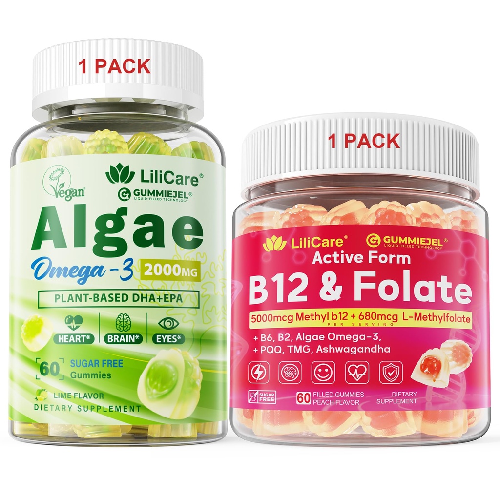 Algae אומגה 3 Gummies 1 Pack & Methyl B12 + L-Methylfolate Gummies 1 Pack