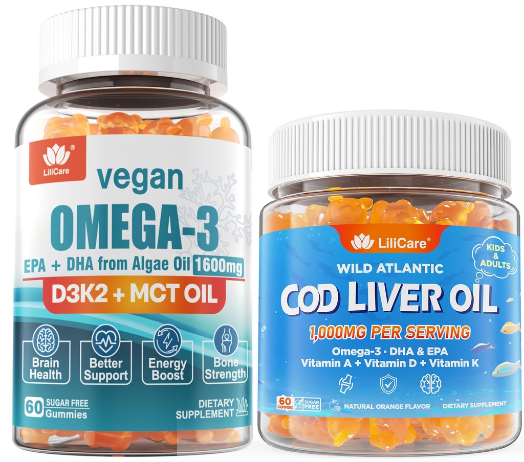 2pack אומגה טבעונית 3 מסטיקנים + 2pack Cod Liver שמן חניכיים