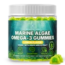 Marine Algae אומגה 3 Gummies עם 3400 מ"ג + | DHA / EPA /ALA, 20:1 Grape Seed Extractd Extractd Extract, ויטמין C & Folate | Heart, Brain & Skin