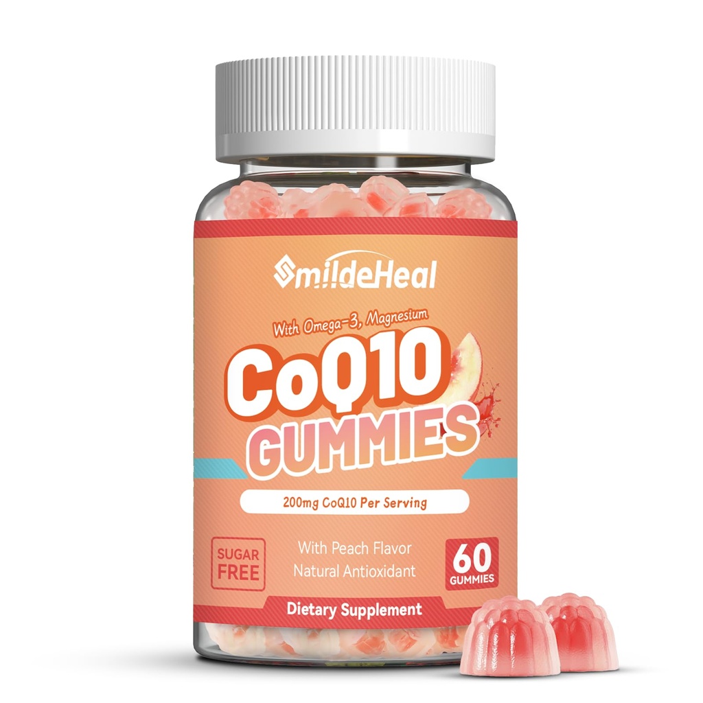 CoQ10 חניכיים 200 מ"ג עם אומגה 3, EPA + DHA, & Magnesium - Coenzyme Q10 תוספי עבור בריאות הלב, חשמל סלולרי ואנטיoxidant, טבעוני - 60 חניכיים