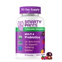 SmartyPants Organic Toddler Multivitamin Gummies: Probiotics, אומגה 3 (ALA), ויטמין D3, C, ויטמין B12, B6, A, K & Zinc, Beta Carotene, Gluten Free, Three Fruitors, 60 Count (30 יום אספקה)
