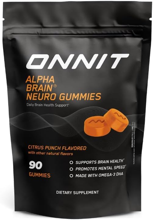 OnNIT Alpha Brain Neuro Focus Gummies, Igen Non-GMO Tested Veganmies עם אומגה 3s Lutein Zeaxanthin ו Caffeine, Brain Eye ו- Focus for Men and Women, Citrus Punch, 90 Count Countin Zeaxanthin ו- Caffeine, Brain Eye and Focus for Men and Women, Citrus Punch, 90 Counte