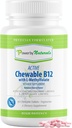 Power By Naturals Active Chewable Methylated B12 עם תוסף L-Methyl Folate עבור נשים וגברים, Cherry Flavor, 60 טבליות