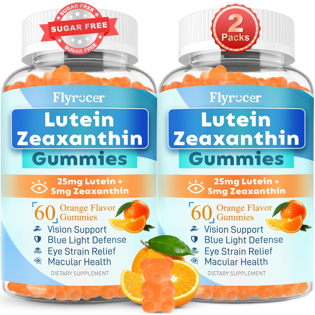 סוכר חינם Lutein Gummies 25 מ"ג, Lutein ו Zeaxanthin תוספי בריאות העין, 13-in-1 עין טיפול פורמולה עם אומגה 3 Bilberry Saffron-Vision Health, עין סטרין, עיניים יבשות, Vegan Orange Flavor 120 Cts