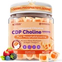 Citicoline 1000mg & Phosphatidylserine 300 מ"ג תוספי CDP Choline Gummies, Brain Supplement for Memory and Focus w / Lion's Mane Mushroom, אומגה 3, Methylfolate, B6 & B12, non-GMO, Sugar חינם, 60ct