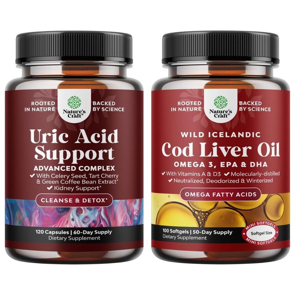 Bundle של קפה ירוק Bean Extractle עבור Uric Acidse - Turmeric Tart Cherry & Celery Seed ואיסלנדי שנתפסו Wild Cod Liver שמן Softgels - Fish אומגה 3 EPA DHA ויטמין D & A 1000 מ"ג Per המשרתת המשרתת.