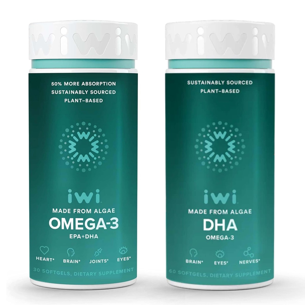Iwi אומגה 3 & DHA אומגה 3 Bundle, 30 משרתות, Algae אומגה 3, קריל & Fish שמן אלטרנטיבי, No Fishy Aftertaste