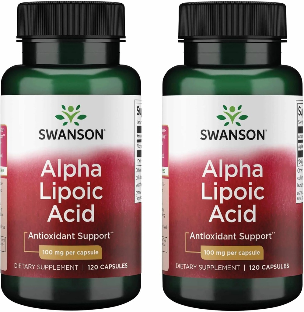 Swanson Alpha Lipoic Acid - תוסף טבעי תומך רמות לחץ דם בריא כבר בטווח נורמלי - מקדם carbohydrate Metabolism - (120 קפסולות, 100 מ"ג כל) (2 Pack)