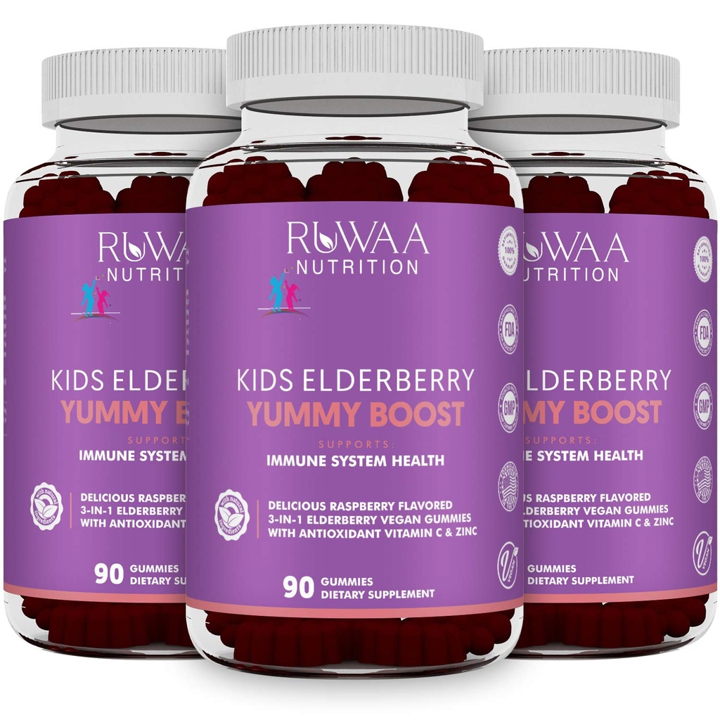 RUWAA NUTRITION Sambucus Elderberry Gummies לילדים עם Zinc & ויטמין C: Antioxidant, Immune Support ויטמינים, תומך במערכת הבריאות: Vegetarian, Gluten Free, Gelatin חינם (3)