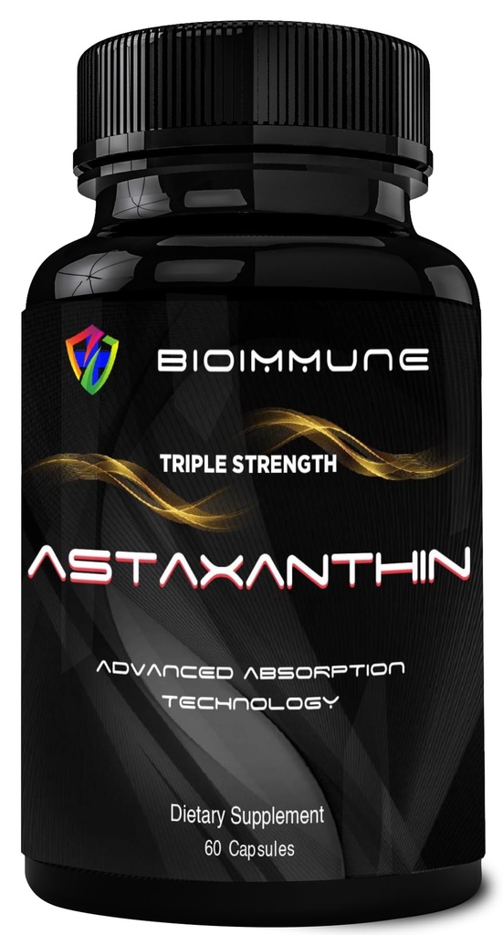 BioImmune Triple Power AstaQuilTM Astaxanthin 12mg Enhanced Absorption, 60 Softgels w / Organic קוקוס שמן. Powerful Antioxidant for Eye, Joint & Heart Health.