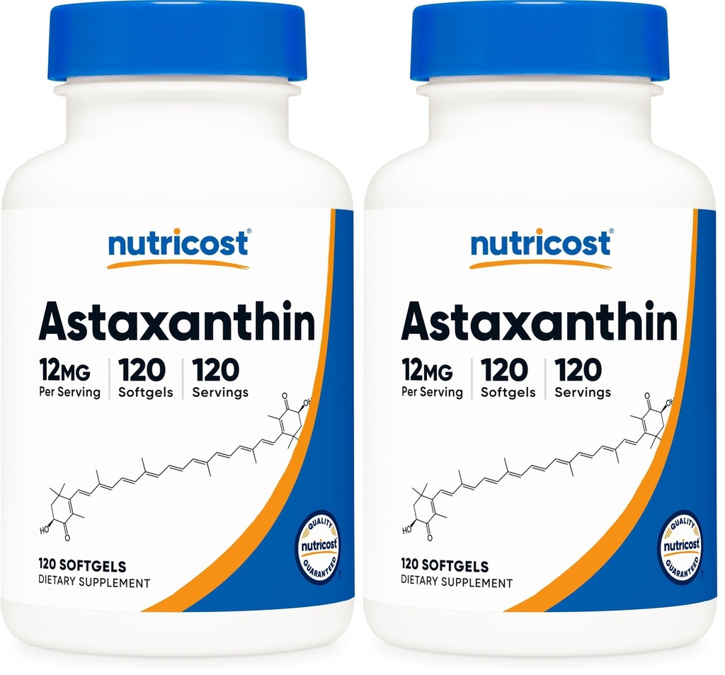 חומרים מזינים Astaxanthin 12mg, non-GMO וגלוטן חינם, 120 Softgels (4 חודשים אספקה) (Pack of 2)