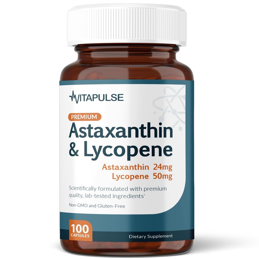 Astaxanthin 24mg עם Lycopene 50 מ"ג תוסף, 100 קפסולות צמחוניות, non-GMO, Gluten Free