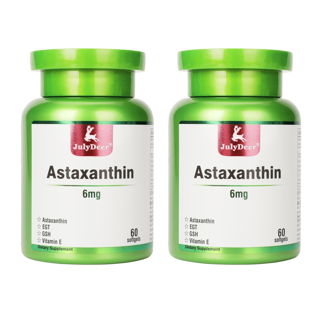 2 בקבוקי Astaxanthin 6 מ"ג עם Nicotinamide ויטמין E Premium Antioxidant תוסף EGT GSH - עבור Skin, Eye, Joint & Immune System Health Cell Health & Energy丨5 ב 1-120 Softgels