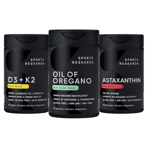 מחקר ספורט ® Antioxidant Support Pack - שמן Oregano 9500 מ"ג + ויטמין D3 K2 5000o + Triple Power Astaxanthin