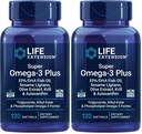 Life Extension Super אומגה 3 Plus EPA / DHA שמן דגים, Sesame Lignans, תמצית אוליב, קריל & Astaxanthin - Heart, Brain & Joint Health Support - Gluten-Free, non-GMO - 120 Softgels,(Pack of 2)