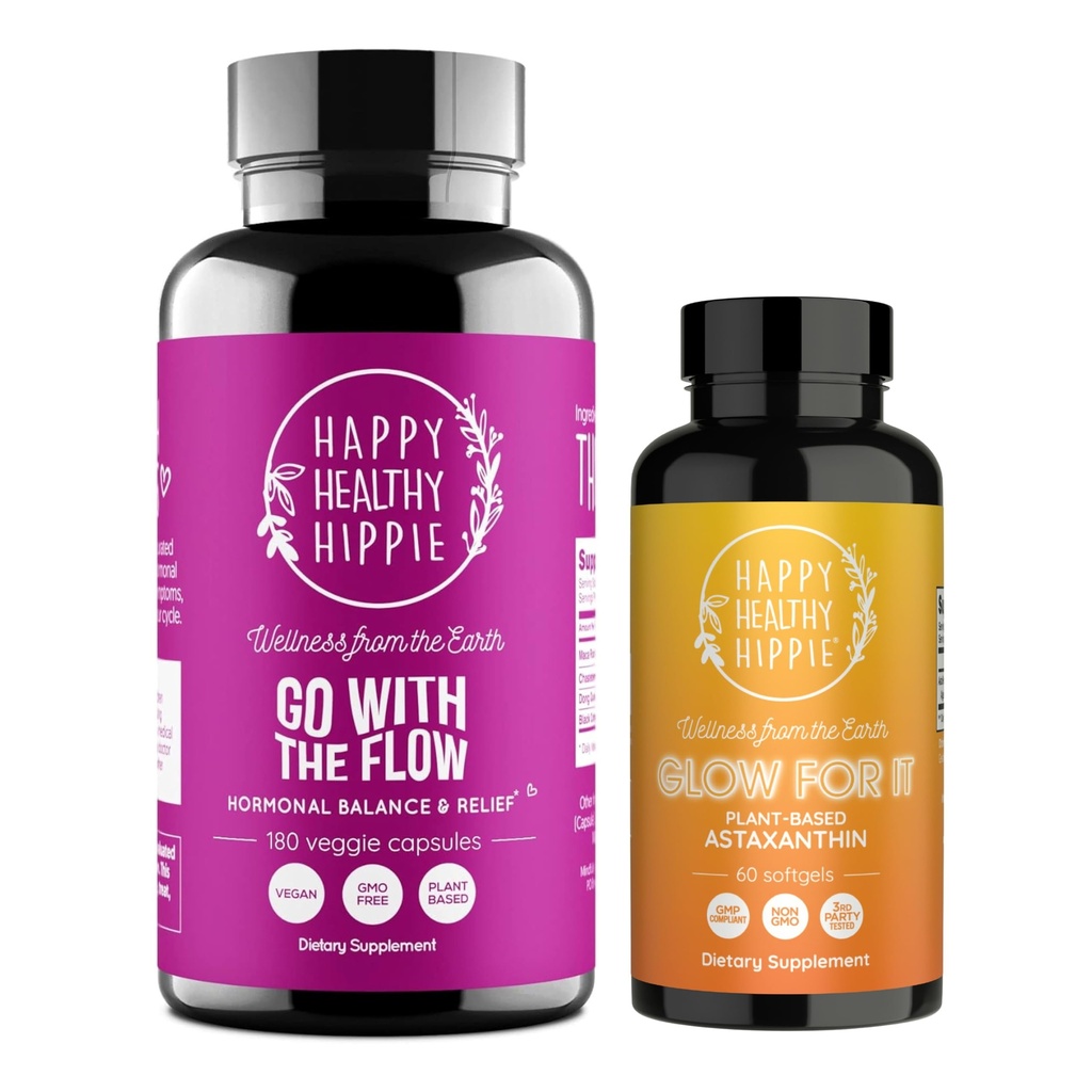 Happy Hippie Glow for It Astaxanthin תוסף & Go with the Flow הורמונלי Balance for Women 180ct