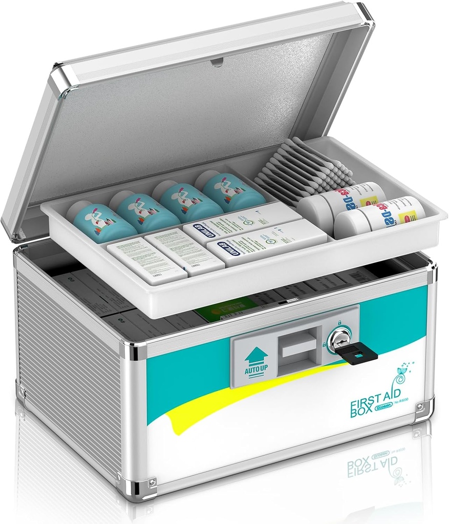 Glosen Medicine Lock Box, Medicine Lock Box,Locking Medicine Boxes【 Small】 10x6.7x6.7 Inch, First Aid Key,Lock Box for Medicine