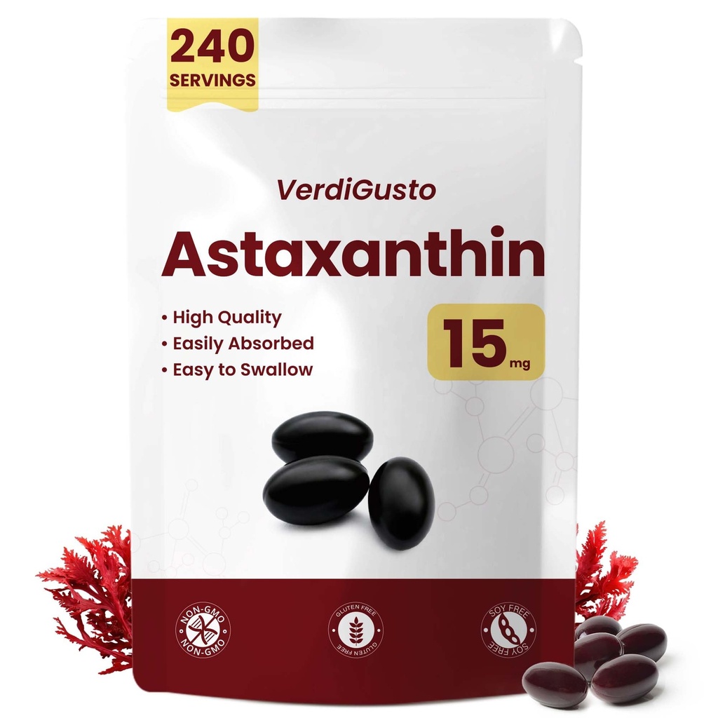 15mg Astaxanthin | 240 Softgels | Astaxanthin Supplements | 8 חודשים אספקה | תמיכה אנטי-חמצן, עין & Skin בריאות | Internal Circulation | Non-GMO, Gluten-Free, No Soy