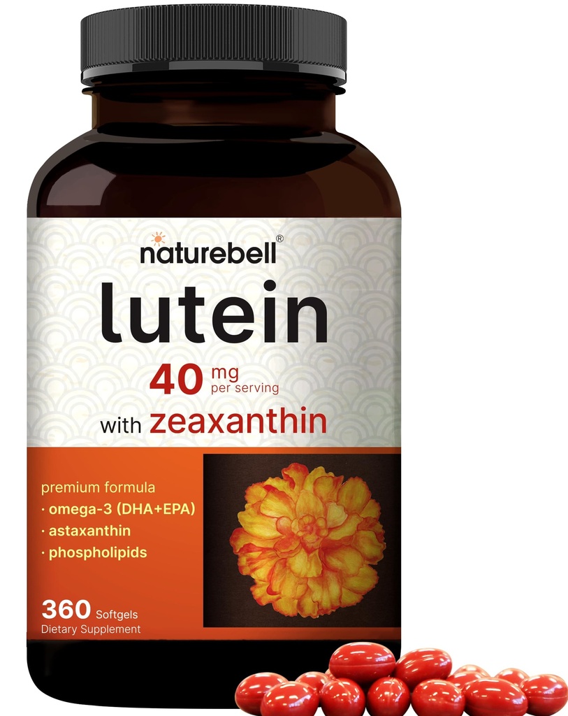 Lutein 40mg + Zeaxanthin 1,600mcg, 360 Softgels | 4in-1 פורמולה עם Astaxanthin, אומגה 3 & Phospholipids