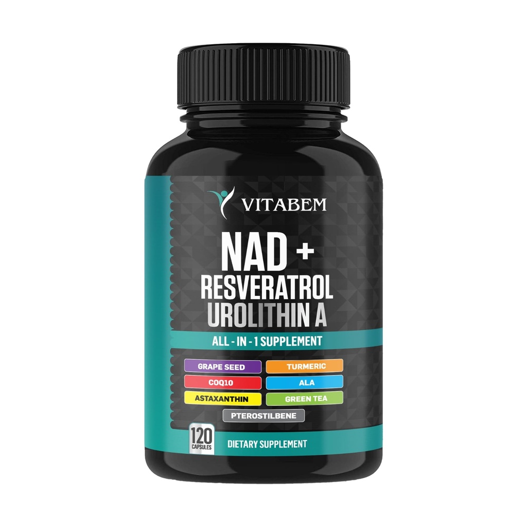NAD + תוסף מורכב - NAD תוסף + 300 מ"ג עם Astaxanthin, Urolithin A, Resveratrol, CoQ10 & Antioxidant בלנדר - אנרגיה, Mitochondrial Support - 120 הרוזן (Pack of 1)