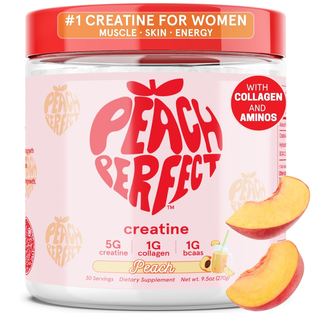 Peach Perfect Creatine Monohydrate אבקת, Glute Builder Creatine עבור נשים עם Collagen, BCAAs, 5g טבעוני Micronized Creatine לשרת, עבור אנרגיה, תמיכה שרירים, 30 SVG, Peach Flavor פלמור