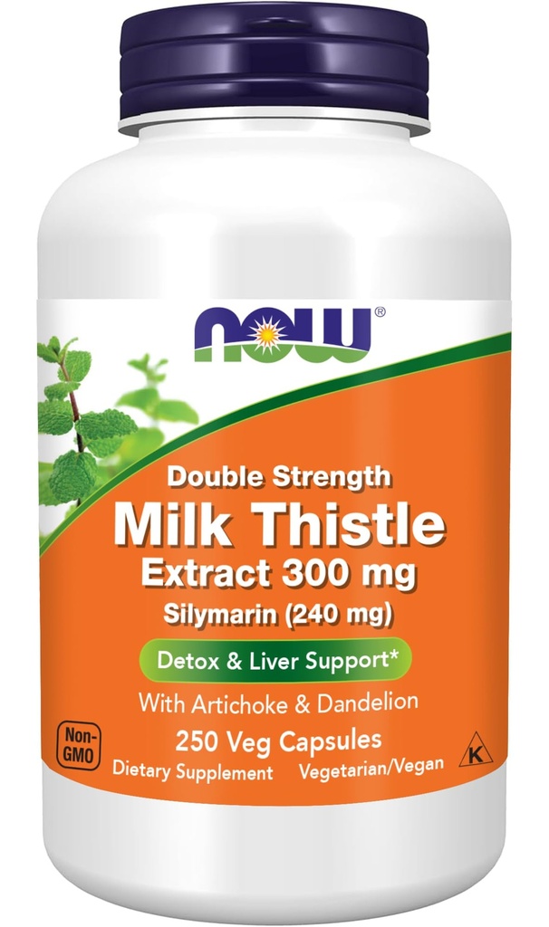 תוספי מזון עכשיו, Silymarin Milk Thistle לחלץ 300 מ"ג עם Artichoke ו Dandelion, כוח כפול, תמיכה Liver Function *, 250 Veg כמוסות (1)