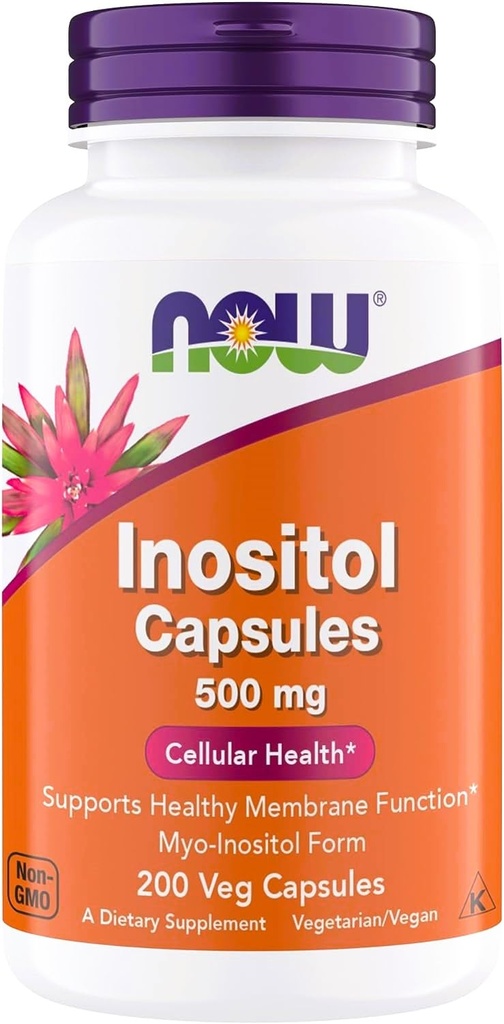 NOW Foods Inositol 500 mg, Superior Myo Inositol Form, for Healthy Membrane Function*, Cellular Health*, Support for Women* Kosher, Suitable for Vegans - 200 Vegetarian Capsules (Pack of 1)