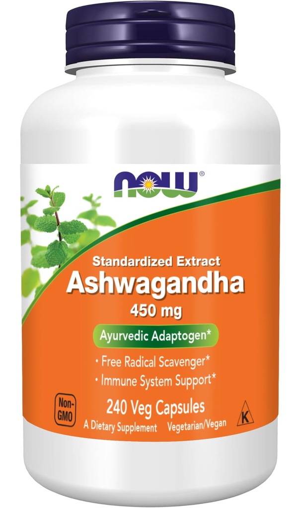 Now Foods Ashwagandha לחלץ 450 מ"ג טבעוני, כשר, non-GMO - 240 קפסולות Veg,
