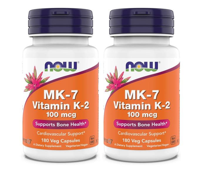 עכשיו תוספים, MK-7 ויטמין K-2 100 mcg, Cardiovascular Support*, תמיכה בריאות העצם*, 180 ואג קפסולות (Pack of 2)