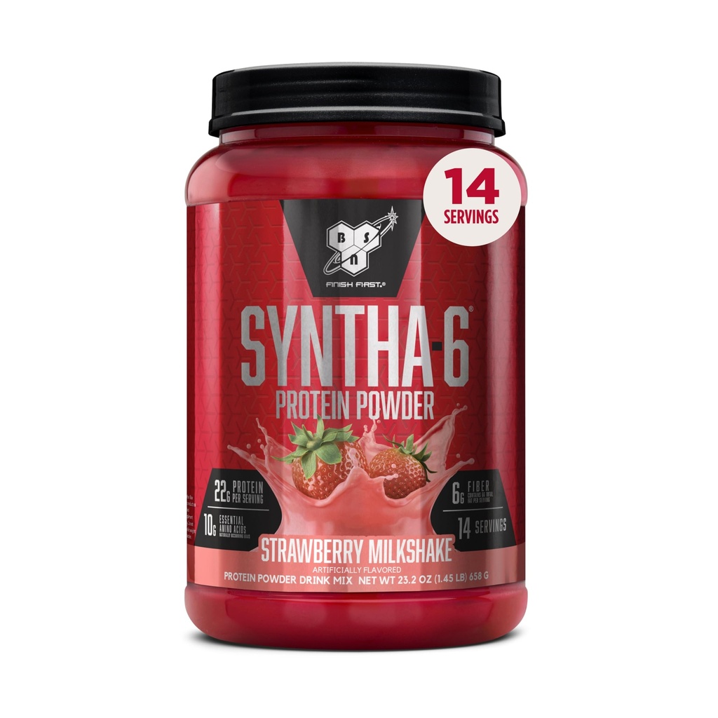 BSN SYNTHA-6 Premium אבקת חלבון עם 6g של סיבים, Whey Isolate, Micellar Casein, חלב חלבונים Isolate, 6g של שומן, Strawberry חלבshake, 14 לשרתים, 1.45 פאונד (Packaging May Vary)